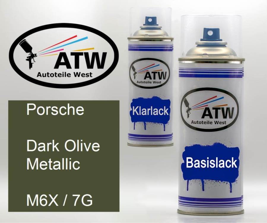 Porsche, Dark Olive Metallic, M6X / 7G: 400ml Sprühdose + 400ml Klarlack - Set, von ATW Autoteile West.
